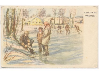 Radostné Vánoce!, oživená partie z bruslení na jezírku, cca 1953