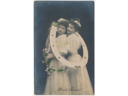 Novoroční přání, Prosit Neujahr!, "Dvě slečny s podkovou", cca 1909