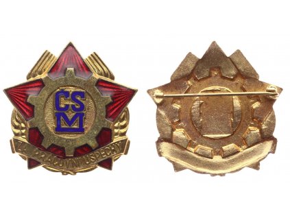 ČSSR, AE odznak Za pracovní úspěchy, zlatý stupeň, zavírací jehla