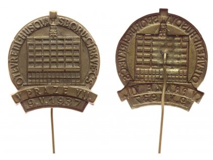 Praha, AE pamětní odznak Otevření Husova sboru, 1937, plech, jehla