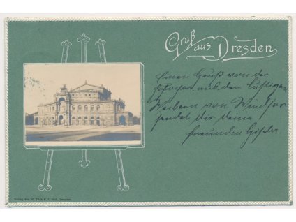 Německo, Dresden (Drážďany), tabulová koláž Semperoper, Semperova opera, cca 1900