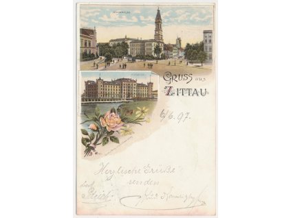 Německo, Zittau (Žitava), 2 - záběrová koláž, Kasarne, Johannfum, cca 1897