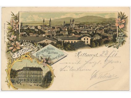 Německo, Zittau (Žitava), 2 - záběrová koláž, Hütters Hotel, cca 1899