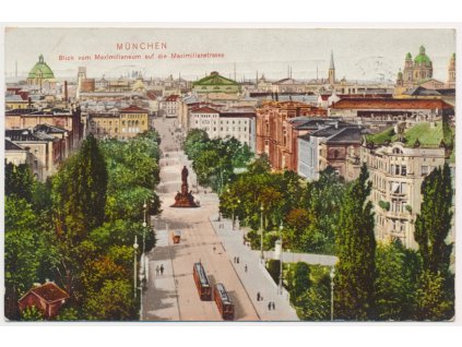 Německo, München (Mnichov), Blick vom Maximilianeum auf die Maximilianstrasse, cca 1911