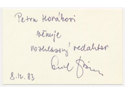 Bican Emil (1942-2022), redaktor a komentátor, sběratelská kartička s vl. podpisem