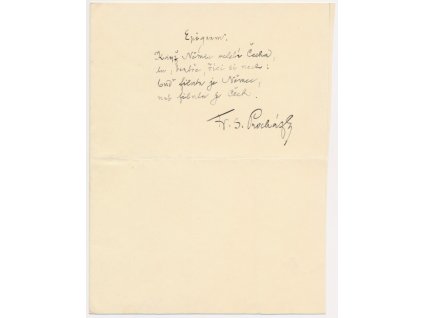 Procházka František Serafínský (1861-1939), básník, spisovatel, vlastn. psaný epigram s podpisem