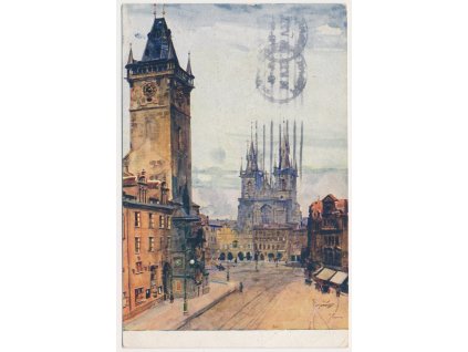 49 - Praha, Radniční věž a Týnský chrám, cca 1929