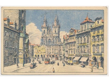 49 - Praha, Staroměstské nám. s Týnským kostelem a radnicí, Nakl. B. Kočí, cca 1925