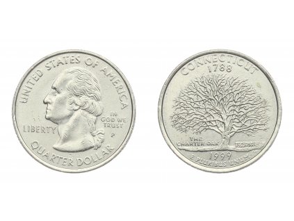 USA, pamětní mince Quarter Dollar, 1999, P, Connecticut, stav 1/1...viz autentické foto