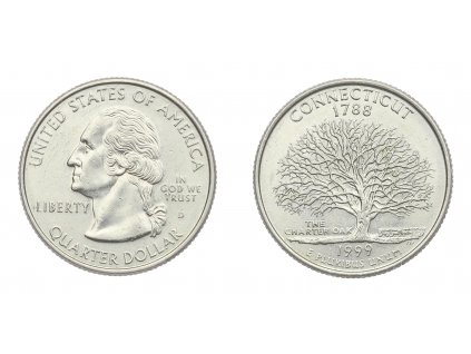 USA, pamětní mince Quarter Dollar, 1999, D, Connecticut, stav 1/1...viz autentické foto