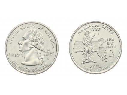 USA, pamětní mince Quarter Dollar, 2000, D, Massachusetts, stav 1/1...viz autentické foto