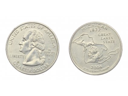 USA, pamětní mince Quarter Dollar, 2004, D, Michigan, stav 1/1...viz autentické foto