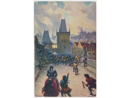 49 - Praha, "Útěk Pražanů na Malou Stranu r. 1419", cca 1926