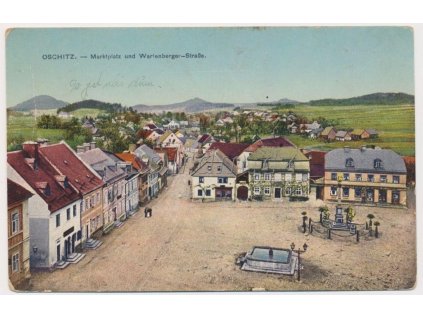 32 - Liberecko, Osečná, Markplatz und Wartenbergerstrasse, cca 1920