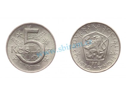 ČSSR, mince 5 Kčs, 1973, průměr 26 mm, váha 7 gramů