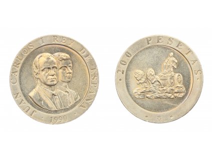 Španělsko, mince 200 Pesetas, 1990, stav 1/1...viz autentické foto