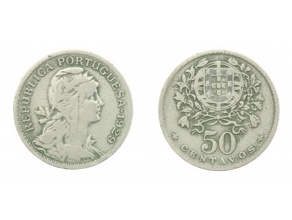 Portugalsko, mince 50 Centavos, 1929, stav 1/1...viz autentické foto
