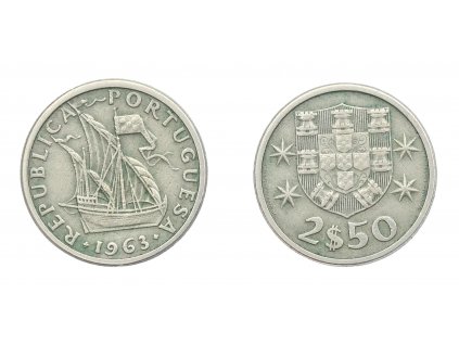 Portugalsko, mince 2,50 Escudos, 1963, stav 1/1...viz autentické foto