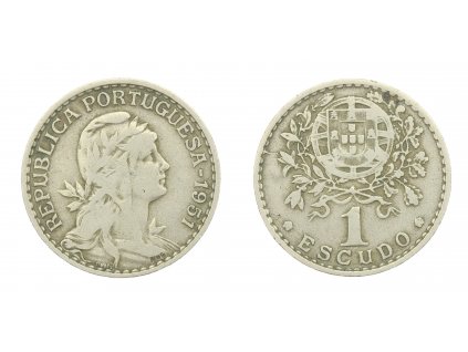 Portugalsko, mince 1 Escudo, 1951, stav 1/1...viz autentické foto