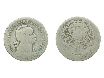 Portugalsko, mince 1 Escudo, 1927, stav 2/2...viz autentické foto