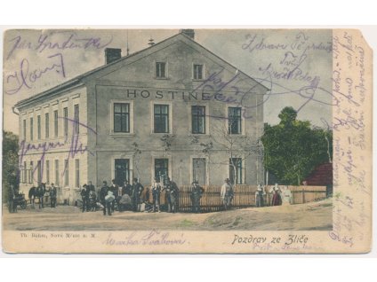 38 - Náchodsko, Česká Skalice, Zlíč, hostinec, oživená partie, cca 1912