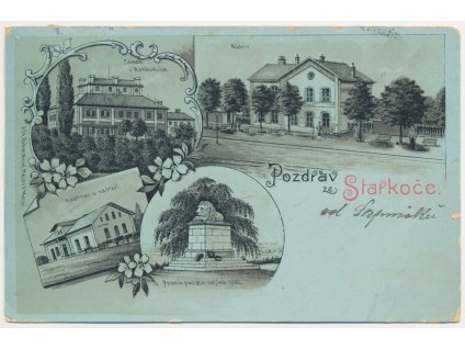 38 - Náchodsko, Starkoč (Studnice), 4 záběrová koláž, mj. nádraží, 1902...vada