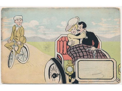 Satirická pohlednice, "Jak já jim závidím", cca 1908