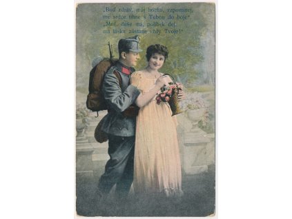 Zamilovaná pohlednice s vojákem, "Buď zdráv, můj hochu...", cca 1916