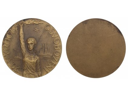 ČSSR, AE medaile 20. výročí osvobození, 1965, průměr 70mm, stav 1/1