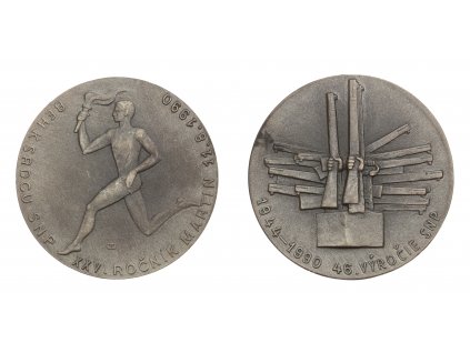ČSSR, AE medaile 46. Výročie SNP, 1990, průměr 40mm, stav 1/1