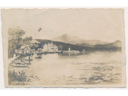 11 - Českolipsko, Hamr na Jezeře, loďky na břehu jezera, hotel..., cca 1922