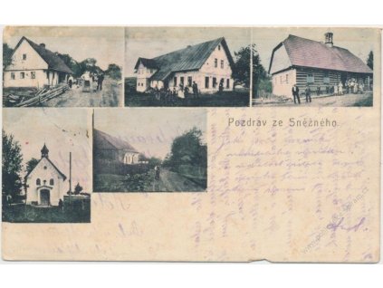 57 - Rychnovsko, Sněžné, 6 - ti záběr, obyvatelé před domy, ca 1910