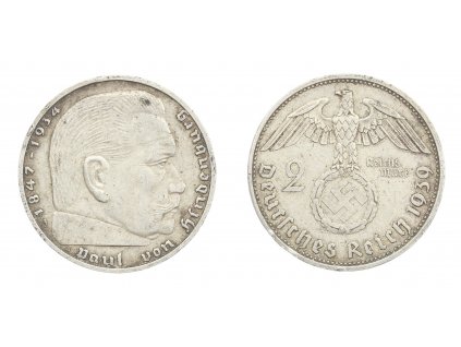 Německo, Ag (stříbrná) mince 2 Reichs Mark, 1939 A, Hindenburg, pěkný stav