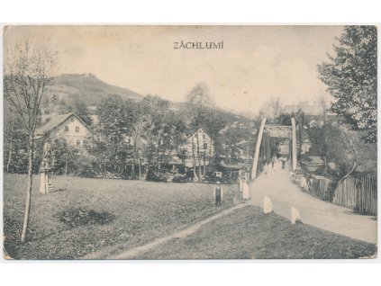 70 - Orlickoústecko, Záchlumí, oživený pohled na obec, cca 1919