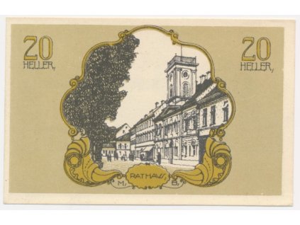 Rakousko, nouzová bankovka 20 h, Bad Hall, 1920, krásný stav UNC
