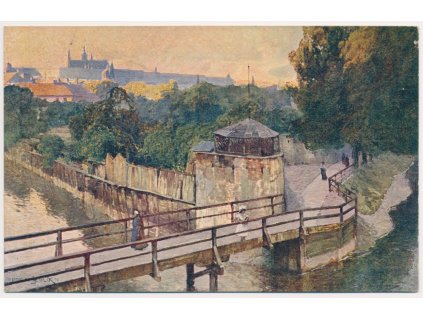 49 - Praha, oživený pohled na ostrov Kampa, cca 1925