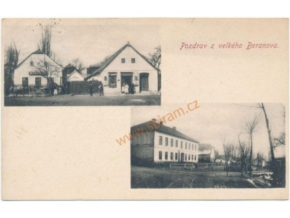 23 - Jihlavsko, Velký Beranov, 2 - záběr dominant(hostinec..),cca 1912