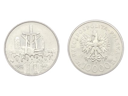 Polsko, mince 10000 Zlotých, 1990, Solidarność, stav 1/1