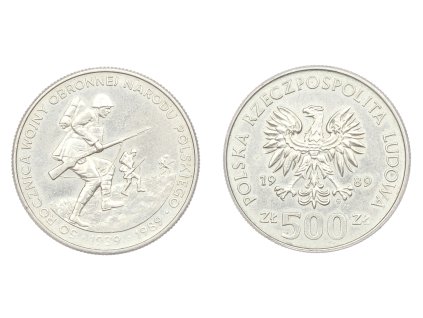 Polsko, mince 500 Zlotých, 1989, Obrona Narodu Polskiego, stav 1/1