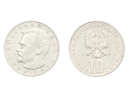 Polsko, mince 10 Zlotých, 1975, Bolesław Prus, stav 1/1