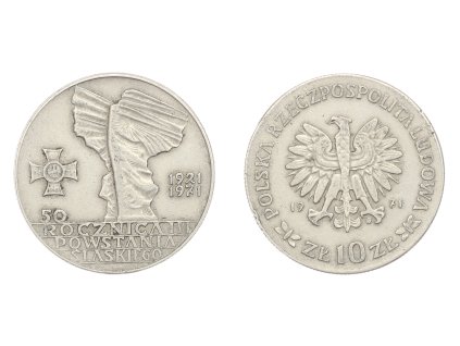 Polsko, mince 10 Zlotých, 1971, 50 Rocznica III Powstania Śląskiego, stav 1/1
