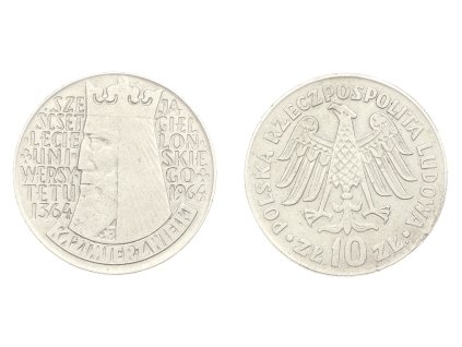 Polsko, mince 10 Zlotých, 1964, Kazimierz Wielki, stav 1/1
