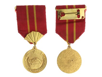 ČSSR, AE vyznamenání Za mimořádnou práci ROH, zlatý stupeň, stuha, zavírací jehla, stav 1/1