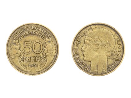 Francie, mince 50 Centimes, 1931, stav 1/1...viz autentické foto