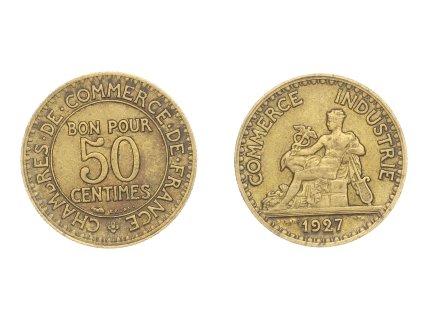 Francie, mince 50 Centimes, 1927, stav 1/1...viz autentické foto