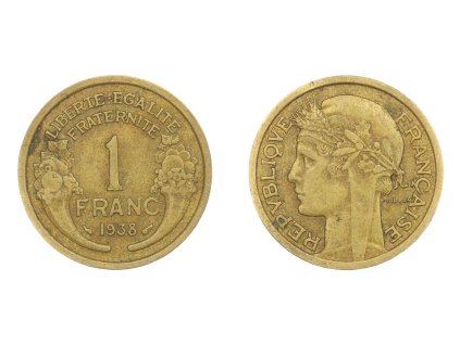 Francie, mince 1 Franc, 1938, stav 1/1...viz autentické foto
