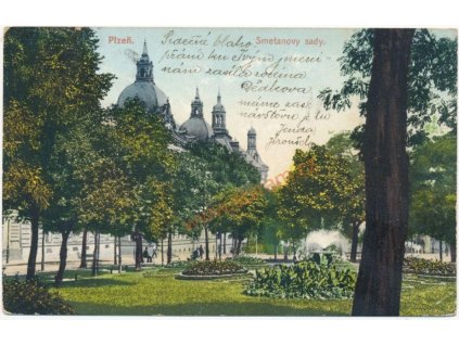 47 - Plzeň, Smetanovy sady, oživená partie, cca 1913