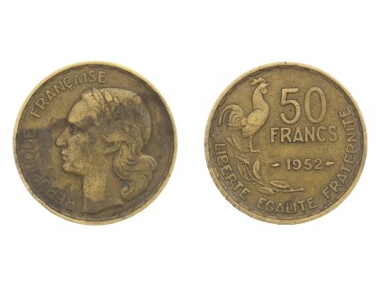 Francie, mince 50 Francs, 1952, stav -1/1-, jemná patina...viz autentické foto