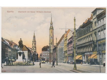 Německo, Zhořelec (Görlitz), Obermarkt mit Kaiser Wilhelm-Denkmal, cca 1908