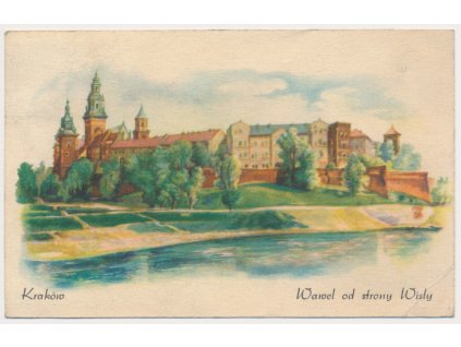 Polsko, Kraków (Krakov), Wawel od strony Wisly, cca 1947